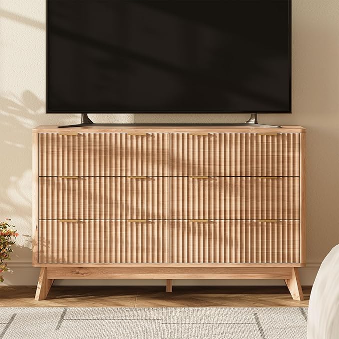 47'' Wide 6 Drawers Dresser for Bedroom, Modern Fluted Vertical Chest - Image 4