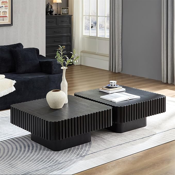LKTART Square Coffee Table for Living Room, Accent Fluted Coffee Table - Image 9