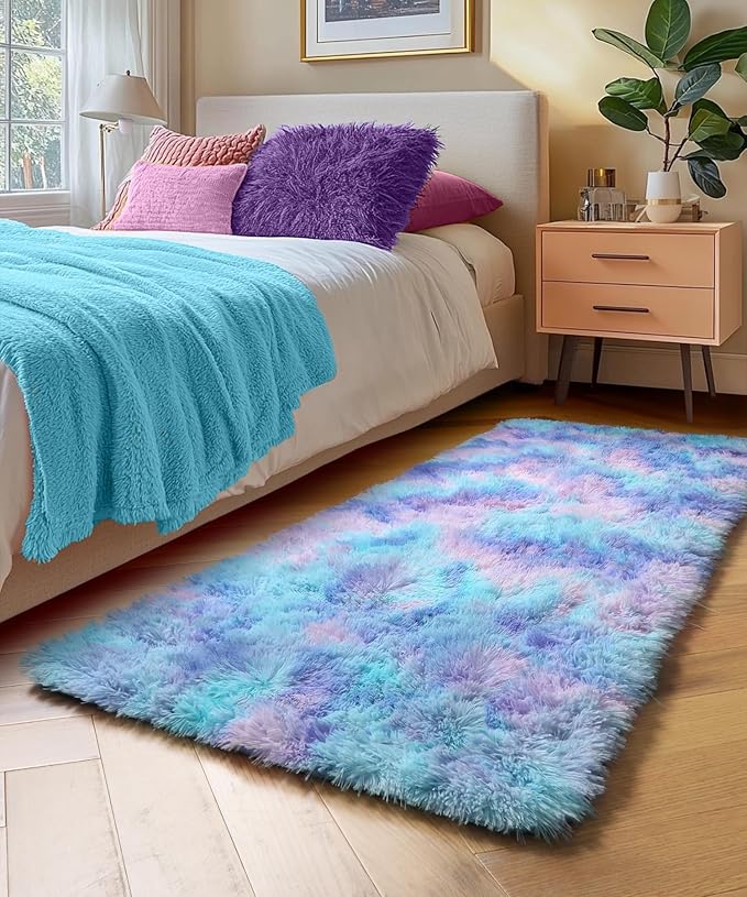 PAGISOFE Furry Rainbow Rugs for Bedroom Girls, 2x4 Soft Purple Shag Tent Rugs - Image 4