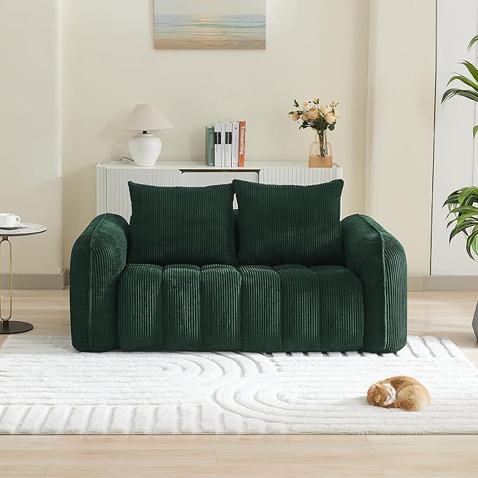 66'' Boneless Corduroy Loveseat Sofa, 2 Seater Tufted Deep Seat Couch by WUTUTUEE