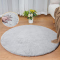 Grey Round Rug 3ft Machine Washable Shaggy Area Rugs by ORINOVA