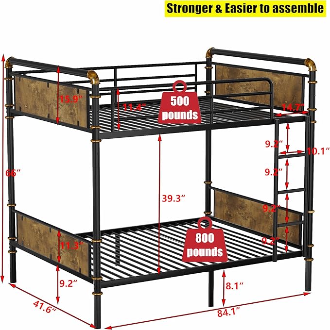 SIGONE Stronger & Safer Heavy Duty Twin XL Over Twin XL Size Bunk Bed - Image 2