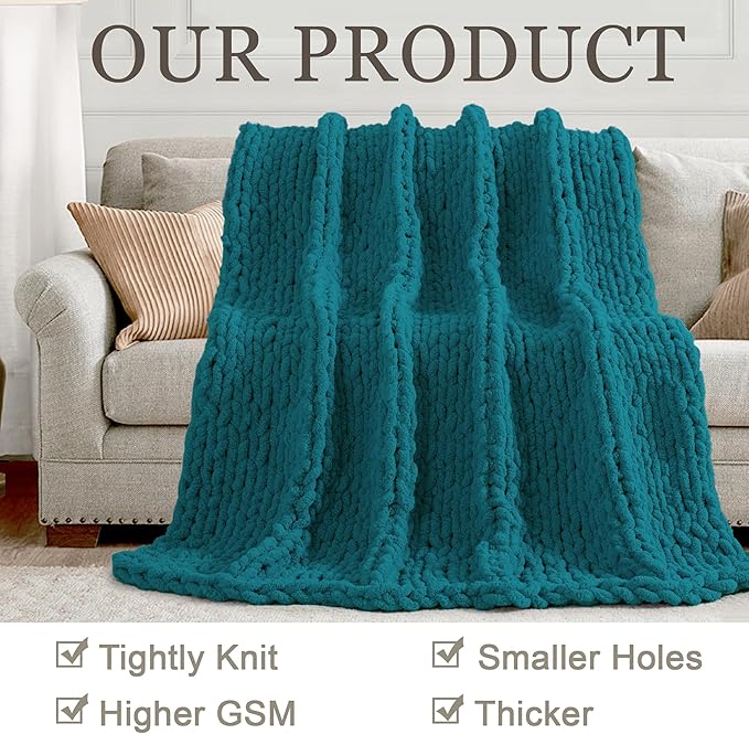Chunky Knit Throw Blanket 50"X 60", 100% Handmade - Image 4