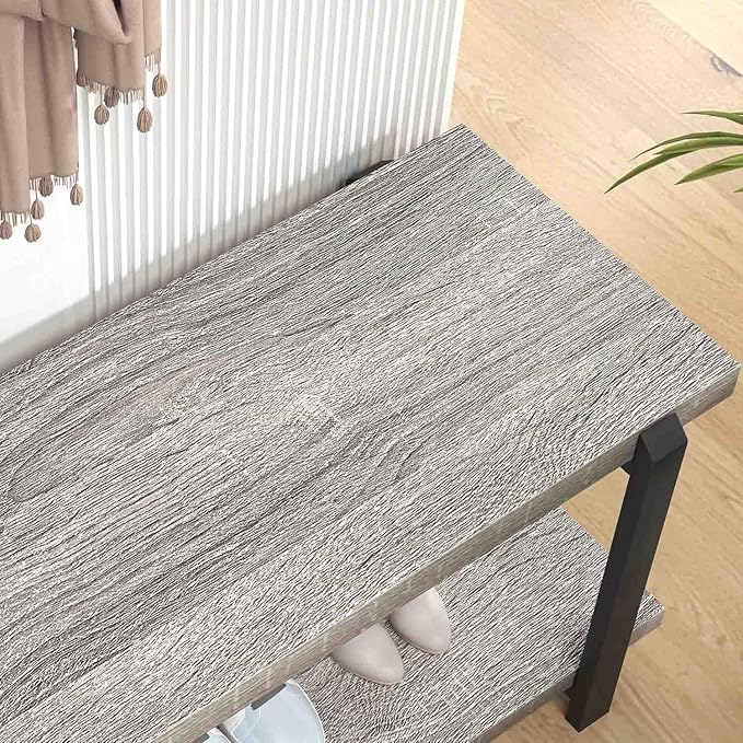 FOLUBAN Entryway Bench, Vintage Wood and Metal Shoe Bench - Image 5