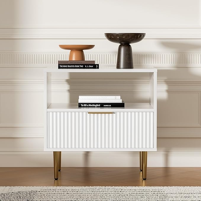 White Nightstand with Drawer, End Table with Storage, Bed Side Table with Open - Image 5