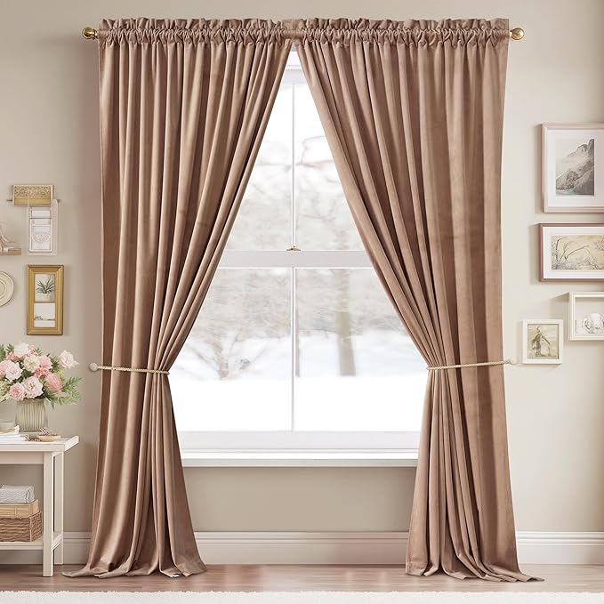 StangH Velvet Curtains for Bedroom 94 inches Blush Beige Thermal Insulated - Image 2