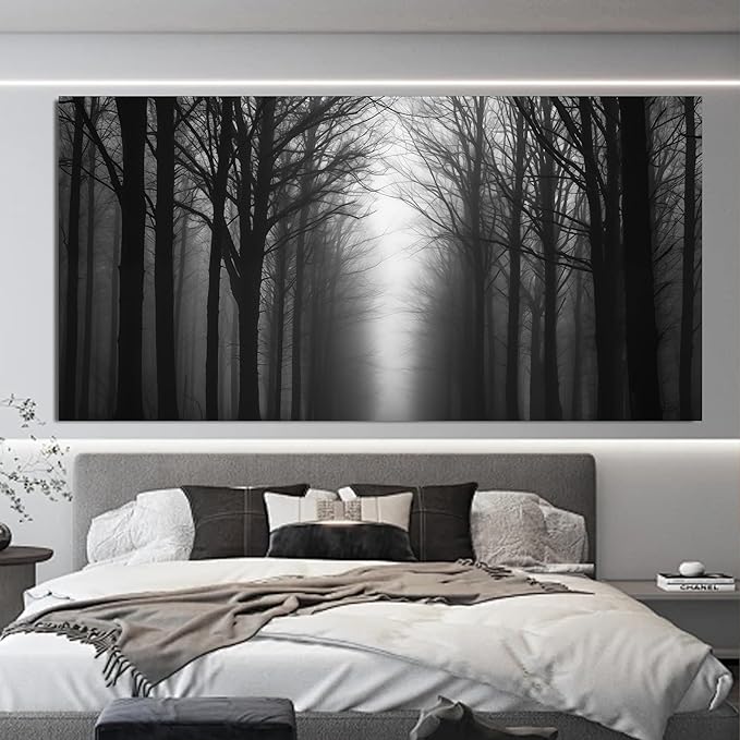 Trogonup Misty Forest Canvas Wall Art Black and Grey Tree Landscape Canvas - Image 2