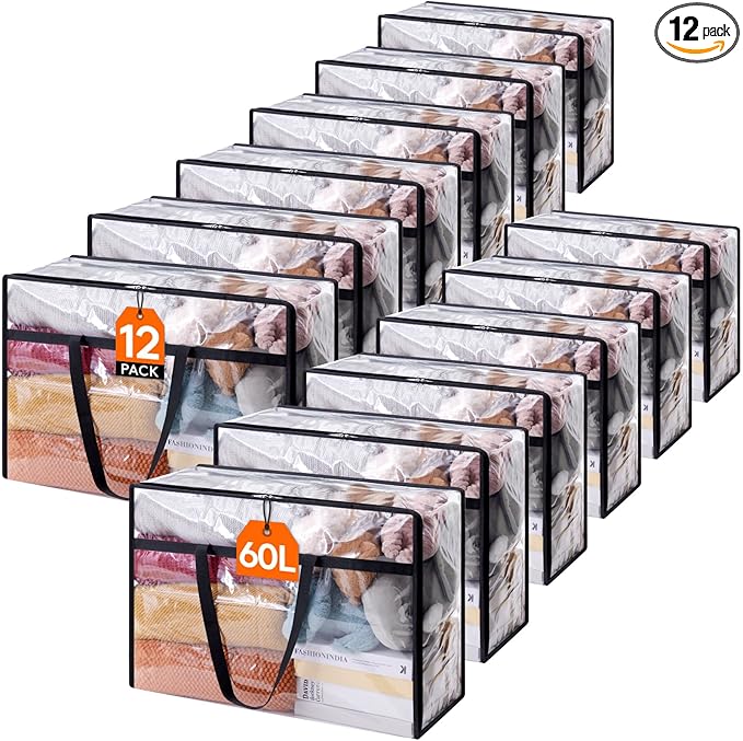 Lifewit 12 Pack Clear Clothes Storage Bags, 60L Plastic Blanket Storage Bag by Lifewit