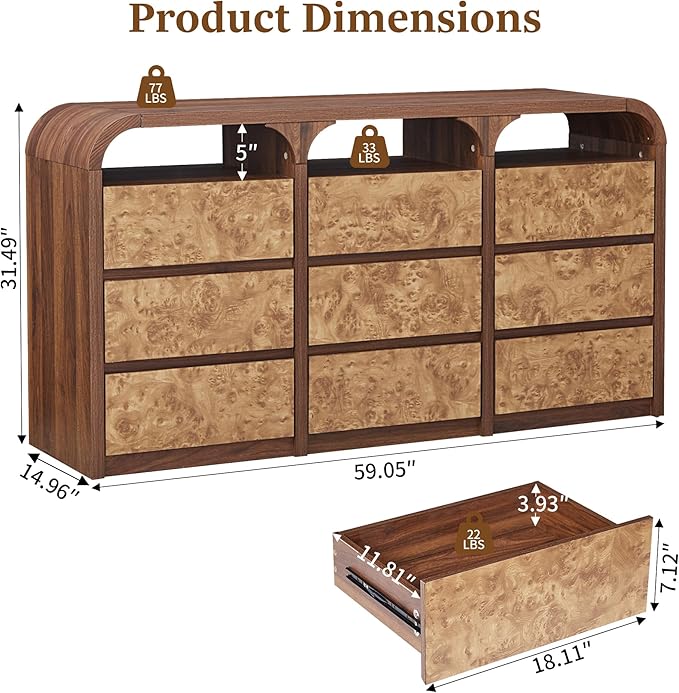 9 Drawer Dresser for Bedroom, Modern Chest of Drawers - Image 2