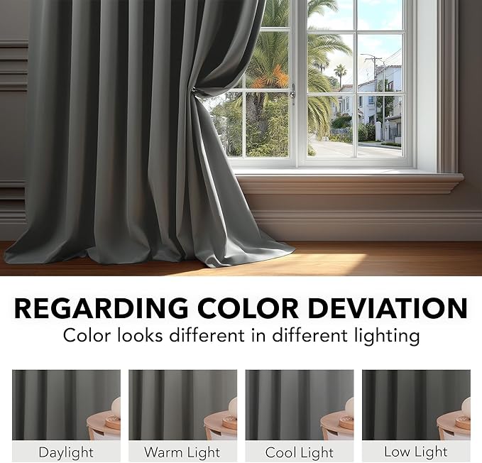 Deconovo Blackout Curtains, Thermal Insulated, W70 x L63 2 Panels, Back Tab - Image 6