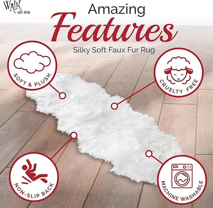 Walk on Me White Double Pelt Faux Fur Sheepskin Rug: Ultra Soft, Super Thick - Image 7