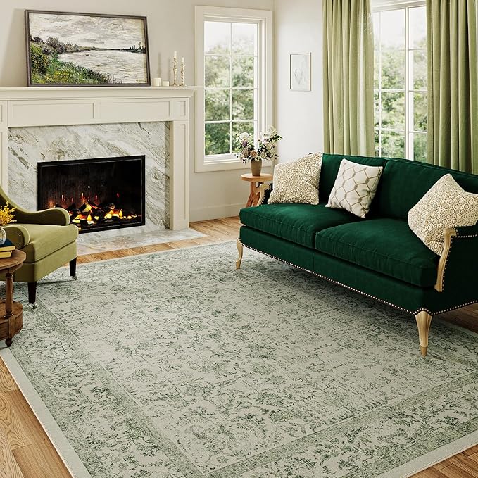 Sage Green Area Rug 3x4 Washable Office Entryway Carpet Vintage Distressed Non - Image 6
