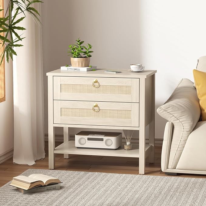 CMFYDAILY Wooden Nightstand Set of 2, Boho Side Tables - Image 5