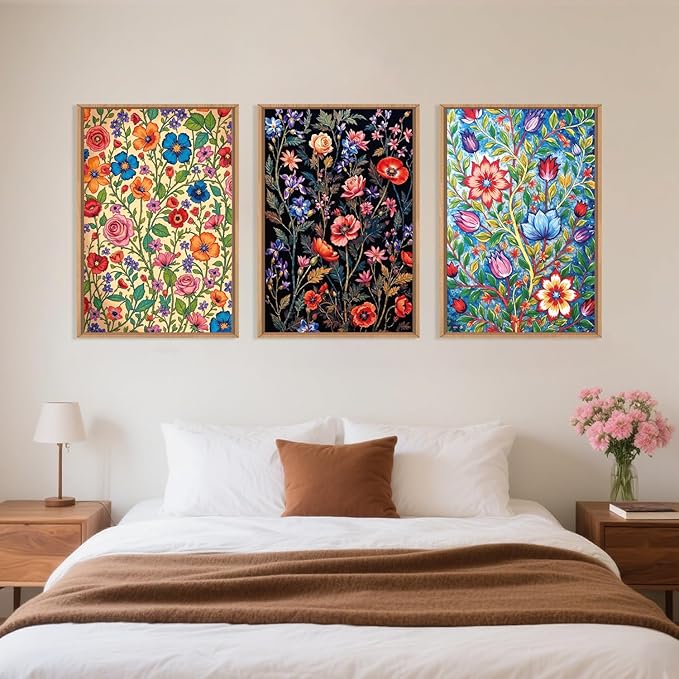 LHIUEM Large Vintage Botanical Flower Framed Canvas Wall Art, Abstract Colorful - Image 5