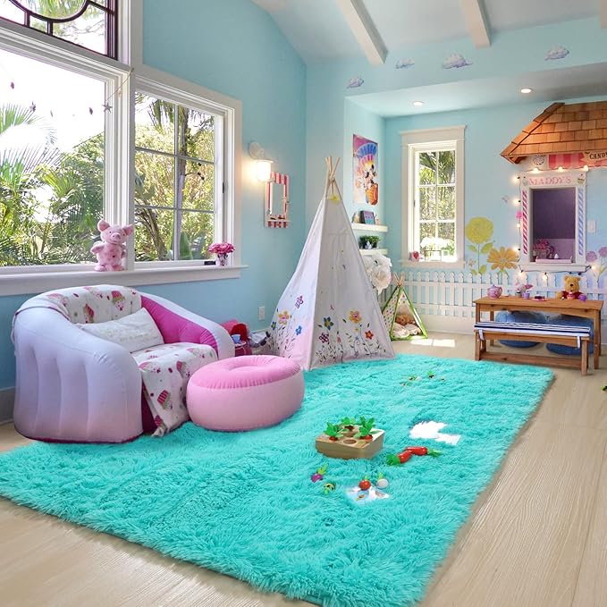 PAGISOFE Soft Fluffy Teal Area Rugs - Image 8