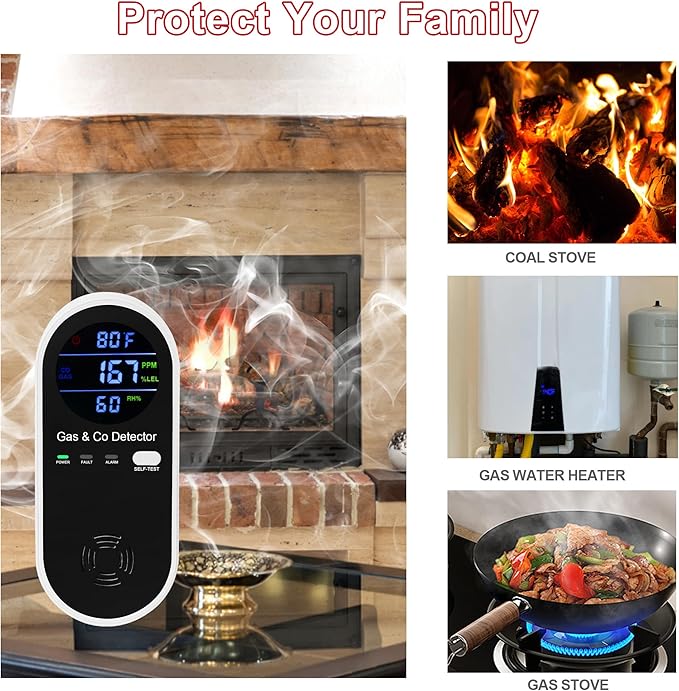 2 Packs Combination Natural Gas & Carbon Monoxide Detector, Koabbit 4-in-1 - Image 6