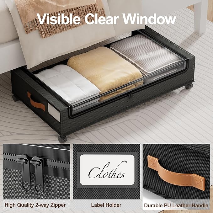 LAMU Under Bed Storage with Wheels, 2 Pack Under Bed Storage Containers with - Image 5