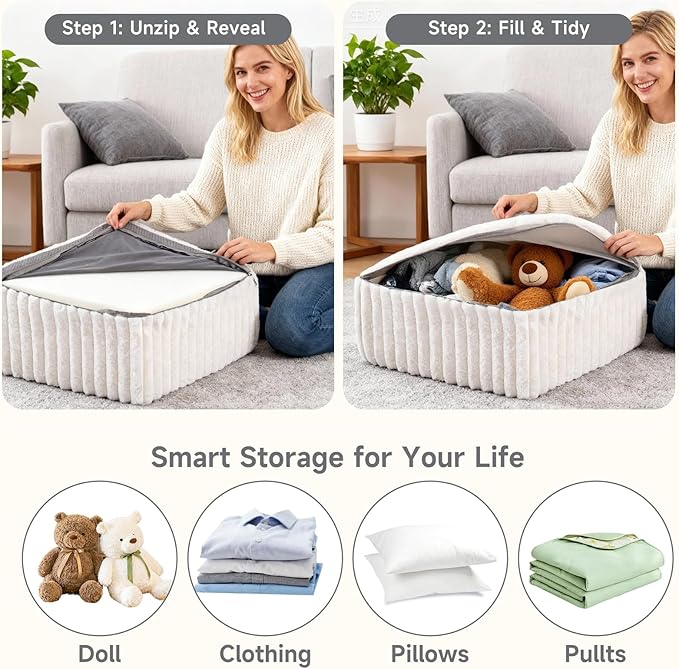 Tiita Suqre Stuffed Pouf Ottoman, Stripe Poufs 21×21×10 inch - Image 7