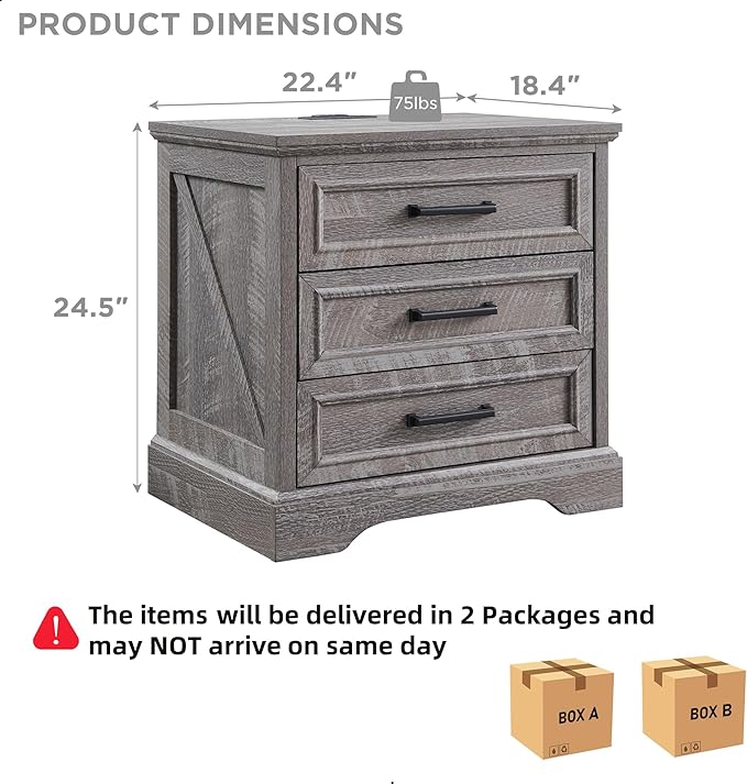ACCOHOHO Farmhouse Nightstands Set of 2, 22 Inch Wide End Table - Image 3
