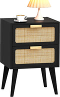 YAUKOMEL Rattan Nightstand, Wood End Table, Side Table by YAUKOMEL
