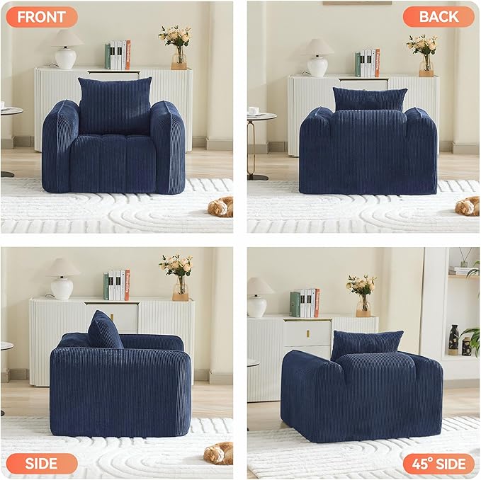 Oversized Boneless Corduroy Accent Chair, Comfy Deep Seat Armchair - Image 5
