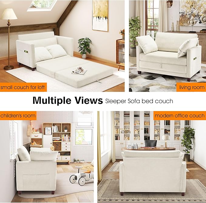 51" Loveseat Sleeper Sofa Bed, Chenille Convertible Floor Sofa Bed - Image 6
