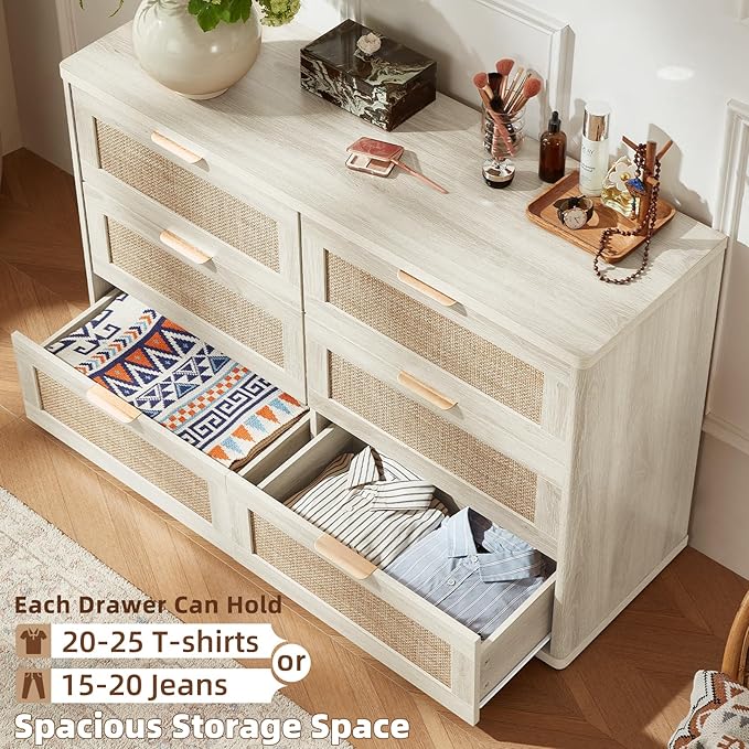 LEYAOYAO Rattan Dresser and Nightstand Set of 3, Boho Wood Dresser - Image 4