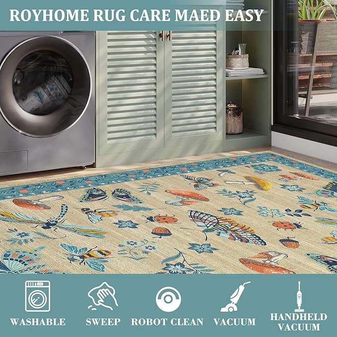 Mushroom Insect Washable Rug 5x7 Area Rugs - Image 5