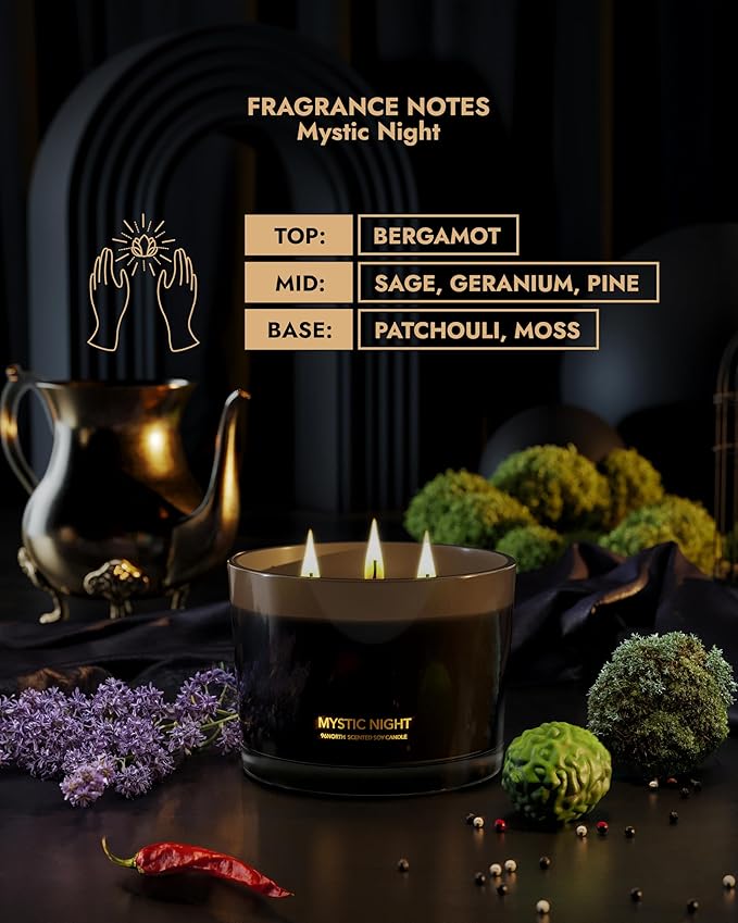 96NORTH Luxury Black Candle | Large 3-Wick Jar Candle | Up to 40 Hours Burning - Image 3