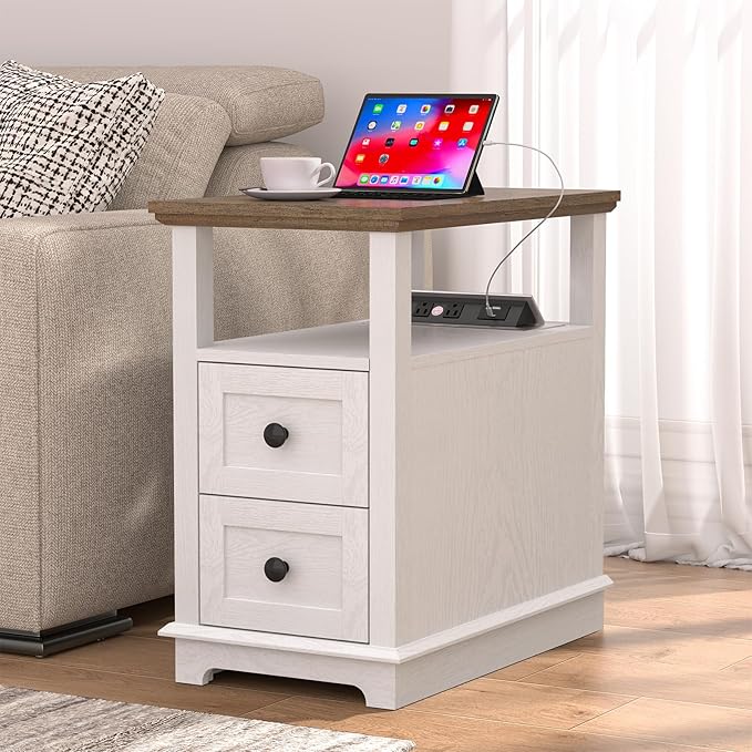 HIFYOBRO Narrow End Table with Flip Top Charging Station and 2 Drawers - Image 7