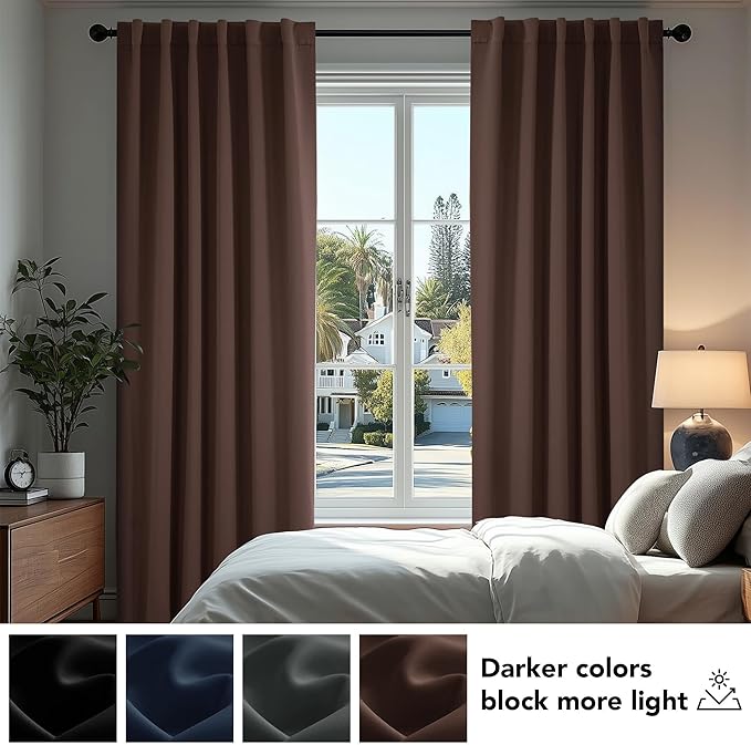 Deconovo Blackout Curtains, Thermal Insulated, W52 x L72 2 Panels, Back Tab - Image 4