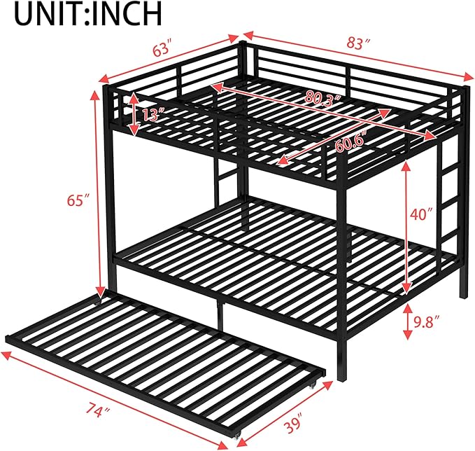 Upgraded Version Thicken Metal Heavy Duty Queen Over Queen Bunk Bed - Image 2