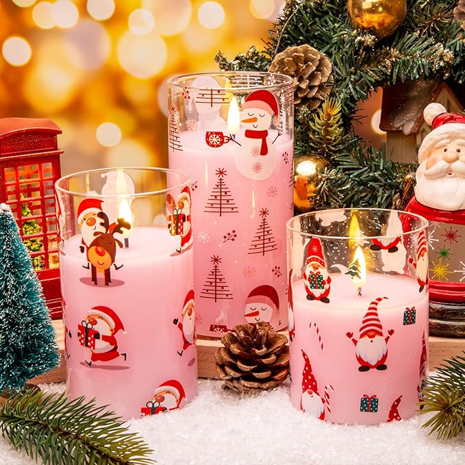 Eywamage Pink Christmas Flameless Pillar Candle - Image 4