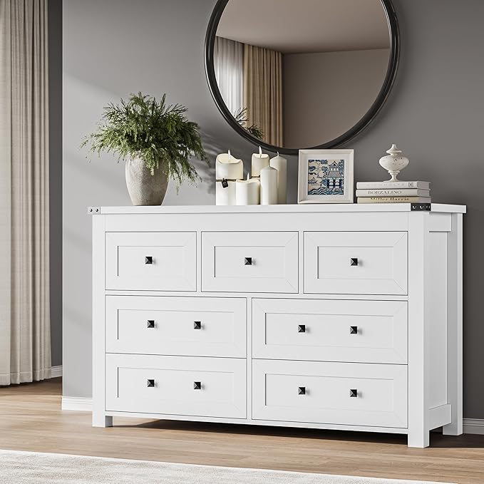 BORNOON 7-Drawer Dresser, Modern Wooden Storage Chest of Drawers, Dresser TV by BORNOON