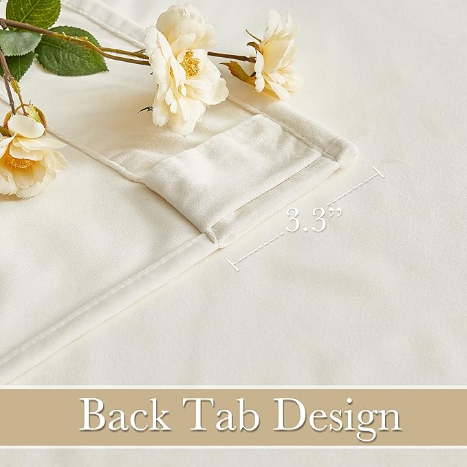 RYB HOME Cream White Velvet Curtains 92 inches, Back Tab Soft Fabric Room - Image 3