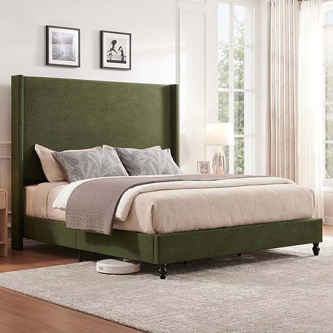 Queen Bed Frame with 63" Tall Headboard, Horizontal Fine Corduroy Bed Frame - Image 8
