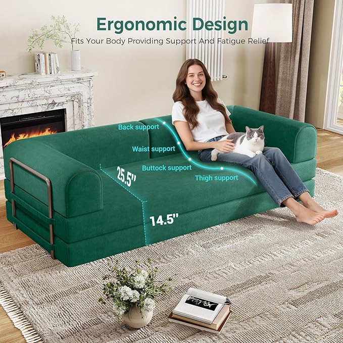 4-in-1 Folding Convertible Sofa Bed, 78 Inch Boneless Couch - Image 5