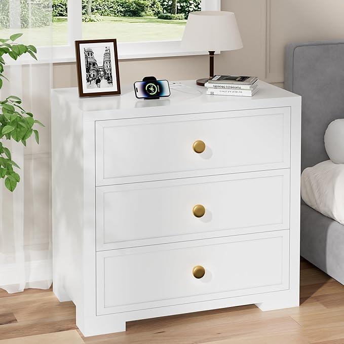 COWMOU Nightstand with Drawers 3 Drawer Night Stand with Charging Station - Image 2