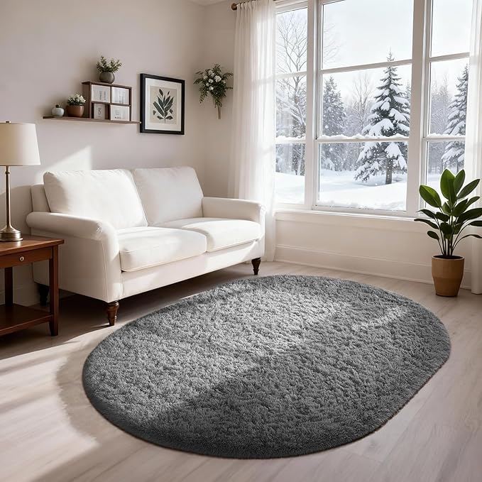 Ophanie 3x5 Oval Rug, Bedside Preppy Dorm Area Rug, College Essentials Non Slip by Ophanie