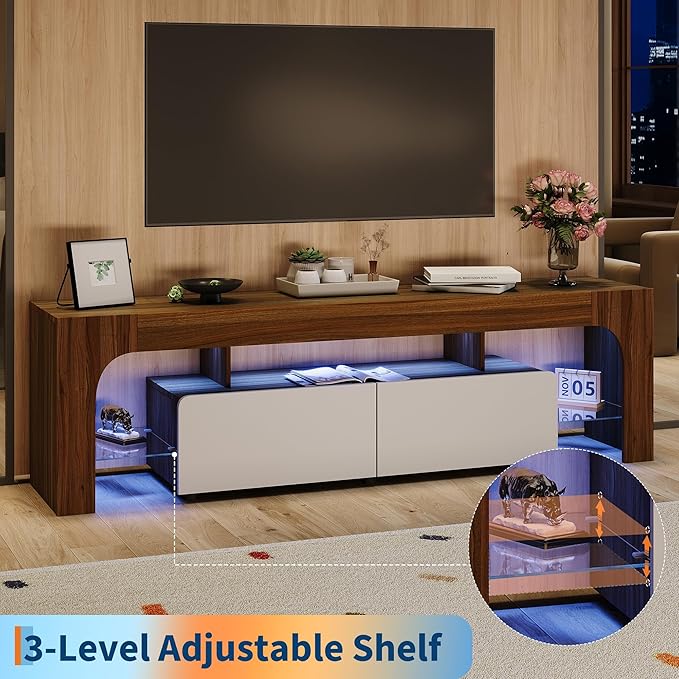 IDEALHOUSE LED TV Stand for 55 to 75 Inch TV, Walnut Entertainment Center - Image 6