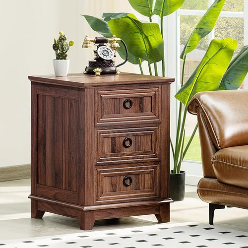 18" Farmhouse Night Stand with 3 Drawers, Wood End Table Dresser by Joaxswe