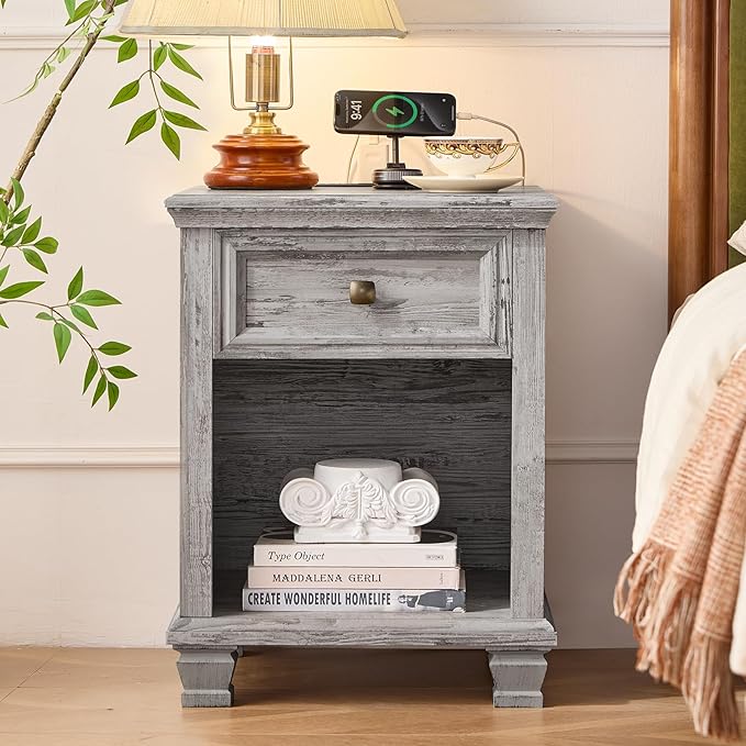 SAVOR LIFE Farmhouse End Tables Living Room Set of 2, Rustic Wood Nightstand - Image 8