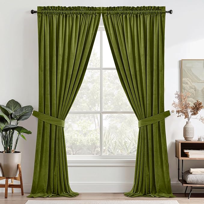 StangH Olive Green Curtains for Bedroom, Rod Pocket Room Darkening Window - Image 2
