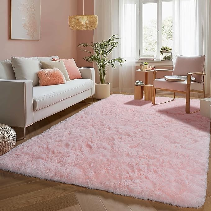 PAGISOFE Pink Rugs for Girls Bedroom 4x6 Ft Fluffy Cute Girls Room Decor - Image 3