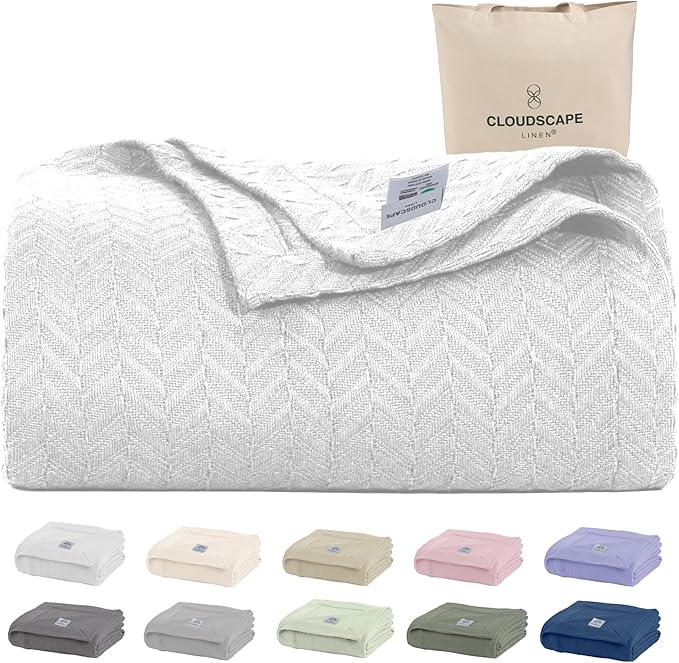 Cloud Scape Linen 100% Cotton Blanket King 92x108 White by CloudScapeLinen