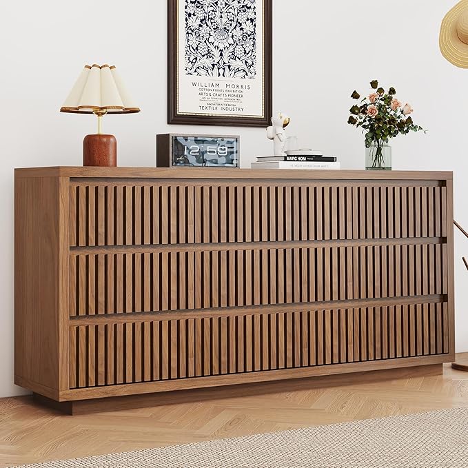 Fluted Long 9 Drawer Dresser, Large Mid Century Dresser by Jluomei