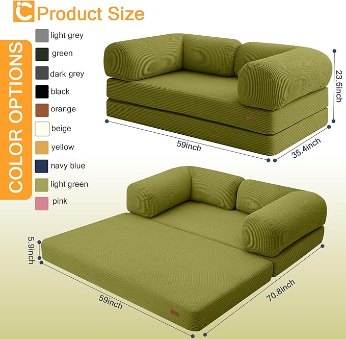 COMAX Folding Sofa Bed Queen, 4-in-1 Convertible Foldable Floor Couch Futon Sofa - Image 2