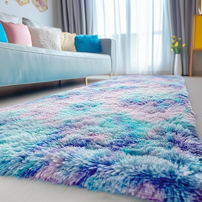PAGISOFE Furry Rainbow Rugs for Bedroom Girls, 2x4 Soft Purple Shag Tent Rugs - Image 3