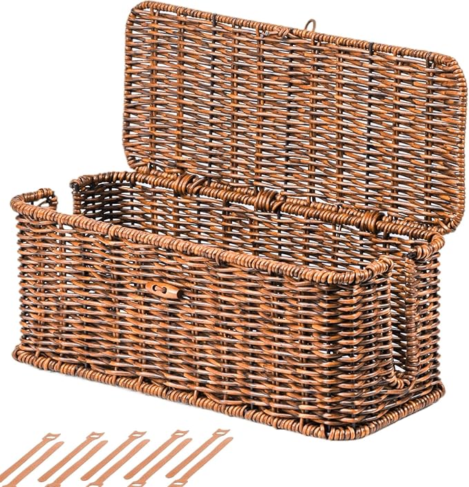 BROWNLILY Cable Management Box, Rattan Style Cord Organizer by Unknown