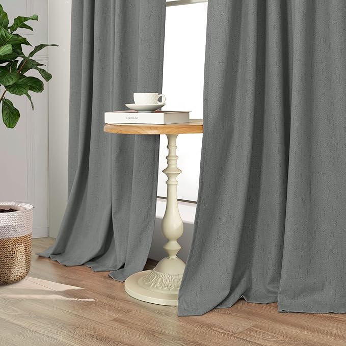 Thick Blackout Curtains for Living Room 2 Panels Set 90 Inches Long Faux Linen - Image 8